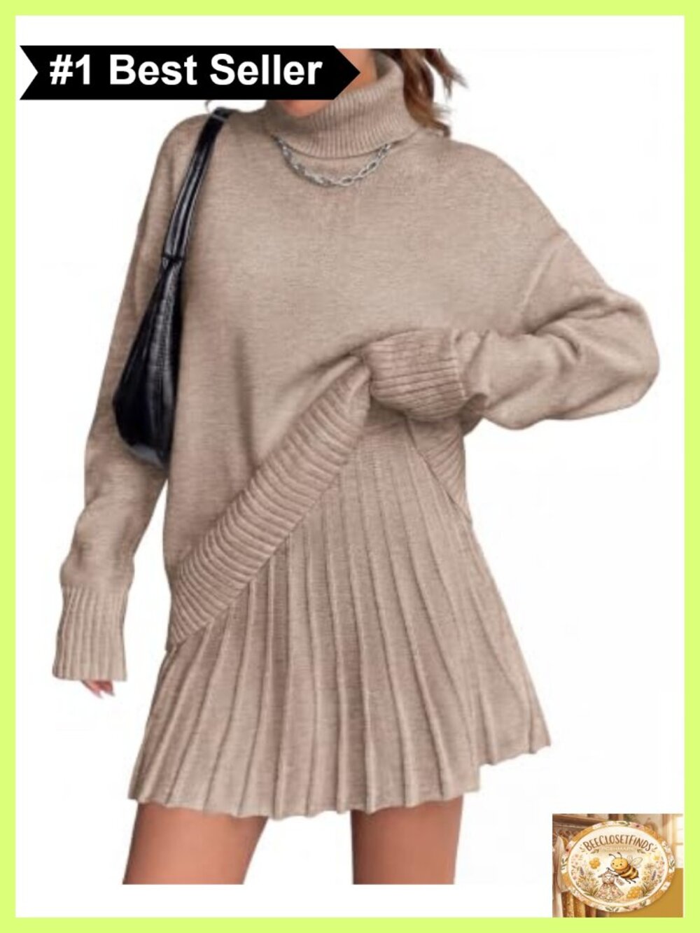Women's 2 Piece Sweater Skirt Set Turtleneck Pleated Mini Skirt Relaxed Fit